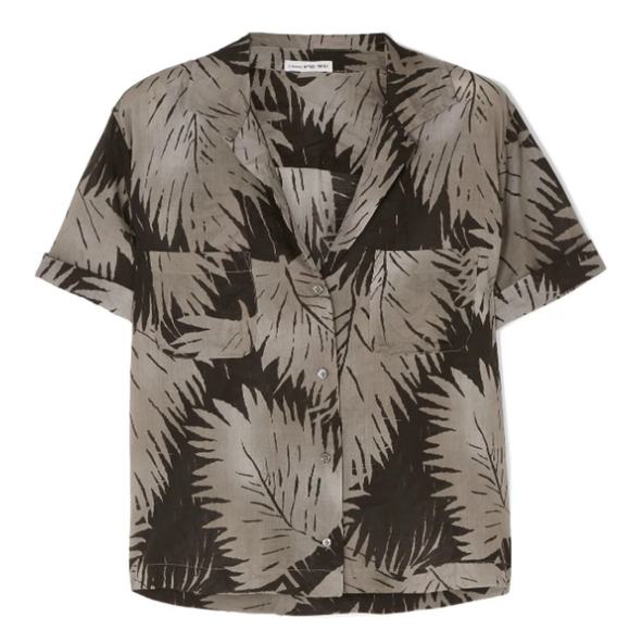 James Perse Gray Black Palm Print Cotton Button Down Shirt Small - Picture 3 of 7